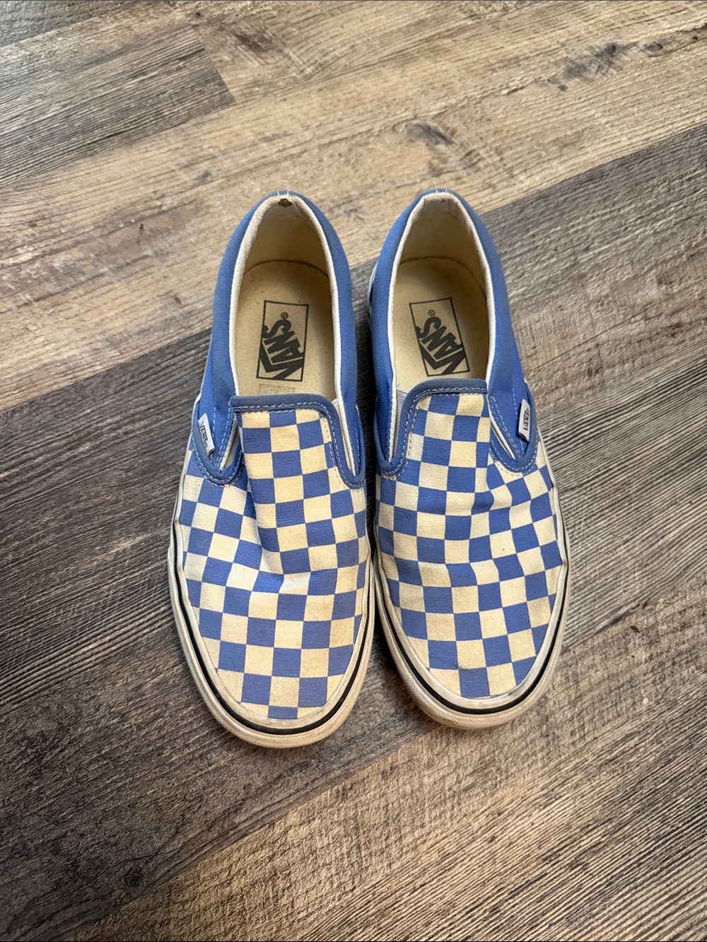 Vans Checkerboard Slip-On Sneakers in Blue and white